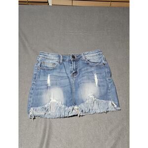 Machine Nouvelle Mode Jean Skirt 26 Blue Denim Distressed Jean Skirt